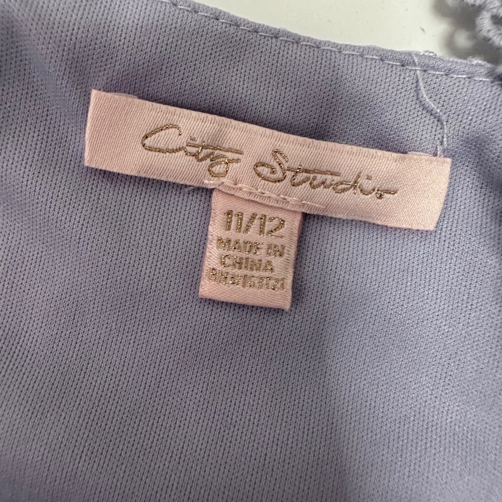 City Studio Lilac Embroidered Floral Mini Dress Tiered‎ Square Neck Size 11/12 - Picture 8 of 8